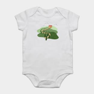 In this picture we see a road that winds among the hills of Tuscany. And at the end of this road stands a house. Baby Bodysuit